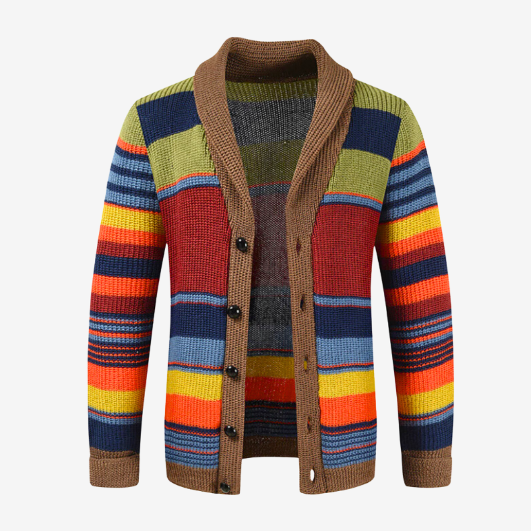 Stilvolle bunte Herren-Strickjacke aus weichem Strickstoff
