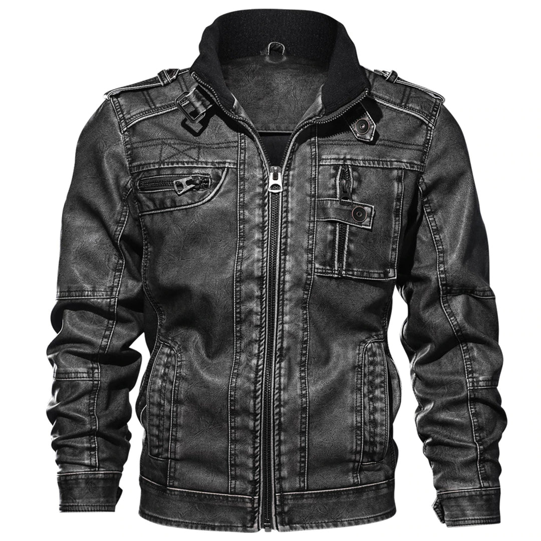 Stylische Motorrad-Lederjacke für Männer, ideal für kühle Herbst- und Wintertage.