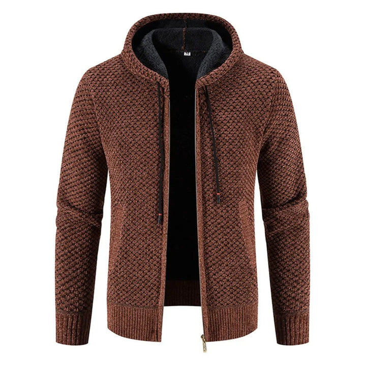 Elegante Herren-Strickjacke mit Kapuze, perfekt für kalte Tage.