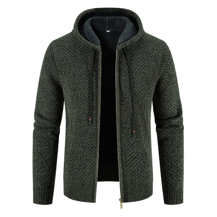 Elegante Herren-Strickjacke mit Kapuze, perfekt für kalte Tage.