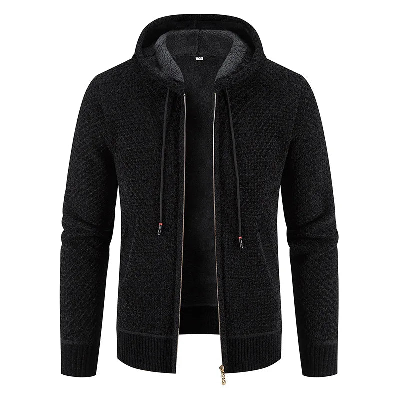 Elegante Herren-Strickjacke mit Kapuze, perfekt für kalte Tage.