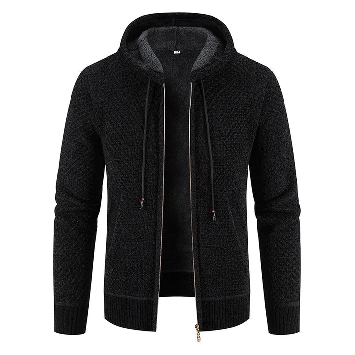 Elegante Herren-Strickjacke mit Kapuze, perfekt für kalte Tage.