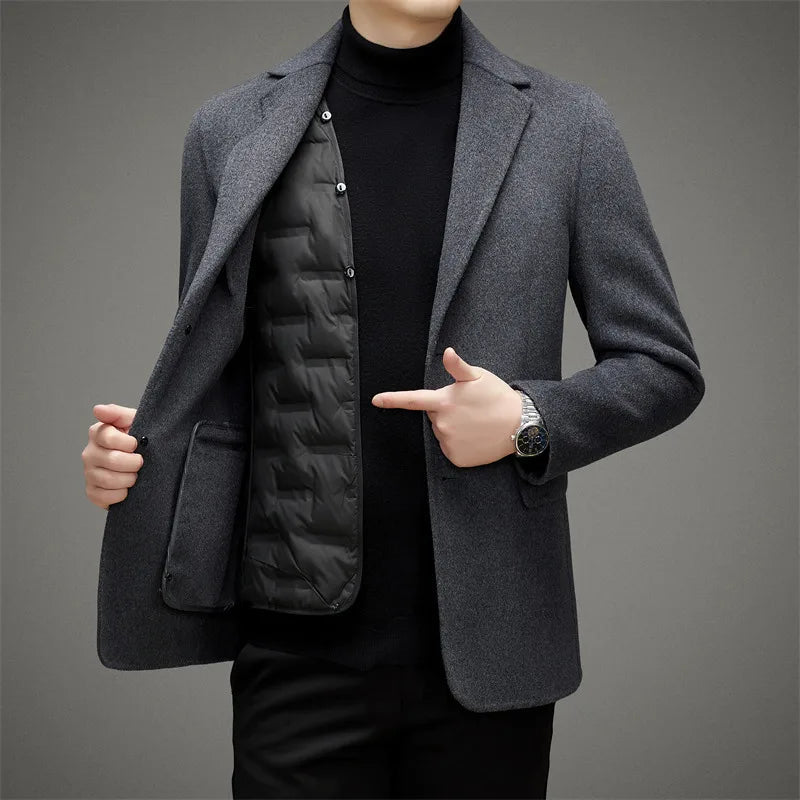Eleganter schicker Wollmantel mit klassischem Schnitt und Reverskragen für Herren