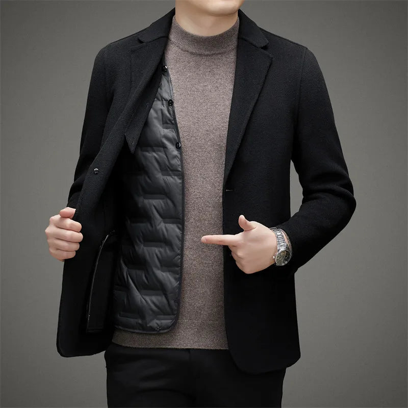 Eleganter schicker Wollmantel mit klassischem Schnitt und Reverskragen für Herren