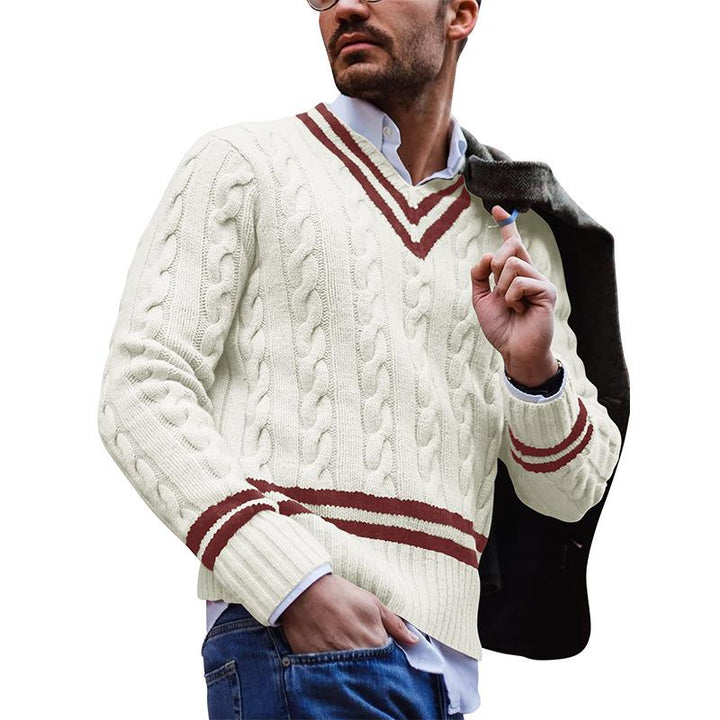 Eleganter Strickpullover mit V-Ausschnitt für Männer, stilvoll und warm für Herbst- und Wintertage