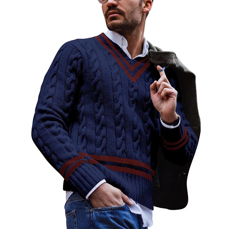 Eleganter Strickpullover mit V-Ausschnitt für Männer, stilvoll und warm für Herbst- und Wintertage