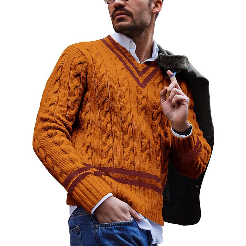 Eleganter Strickpullover mit V-Ausschnitt für Männer, stilvoll und warm für Herbst- und Wintertage