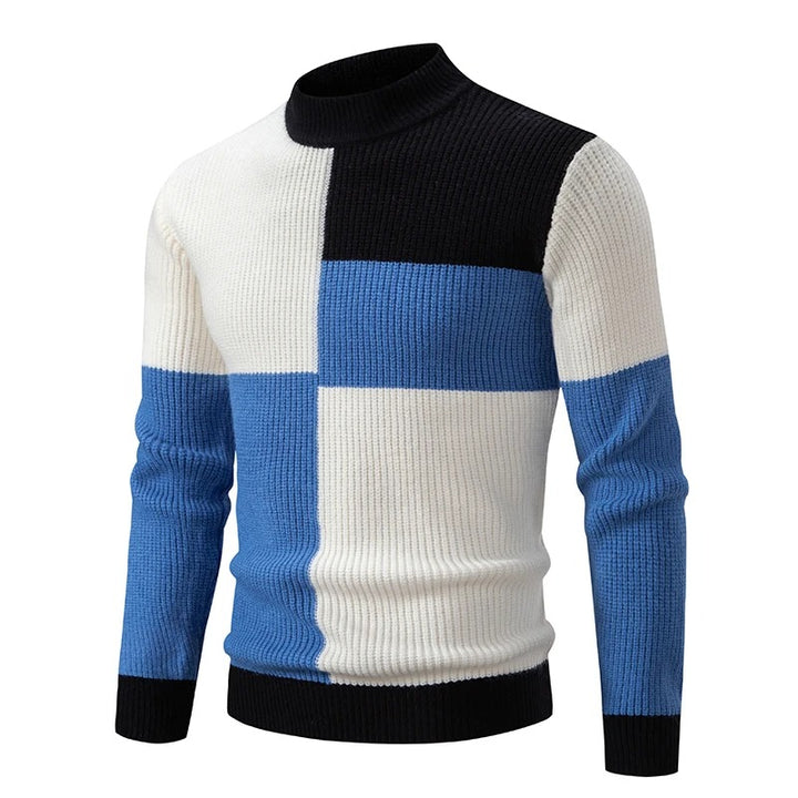 Farbiger Rollkragenpullover für Männer aus weichem Strickmaterial, ideal für die kalte Jahreszeit.