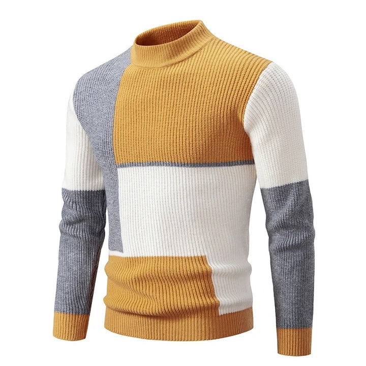 Farbiger Rollkragenpullover für Männer aus weichem Strickmaterial, ideal für die kalte Jahreszeit.