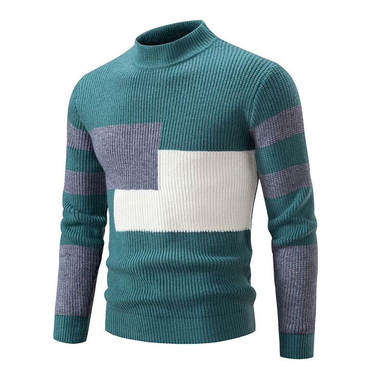Farbiger Rollkragenpullover für Männer aus weichem Strickmaterial, ideal für die kalte Jahreszeit.