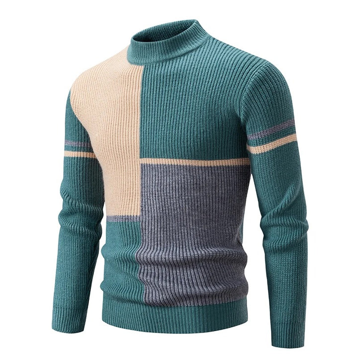 Farbiger Rollkragenpullover für Männer aus weichem Strickmaterial, ideal für die kalte Jahreszeit.
