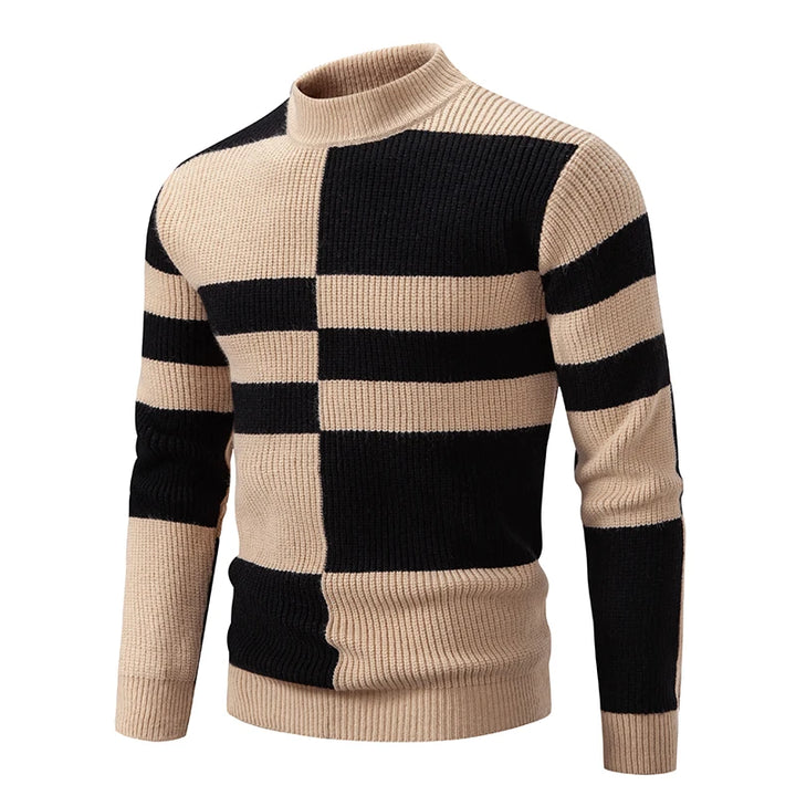 Farbiger Rollkragenpullover für Männer aus weichem Strickmaterial, ideal für die kalte Jahreszeit.