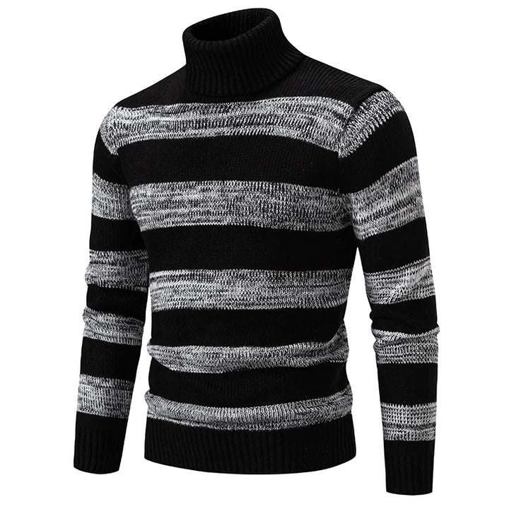 Farbiger Rollkragenpullover für Männer aus weichem Strickmaterial, ideal für die kalte Jahreszeit.
