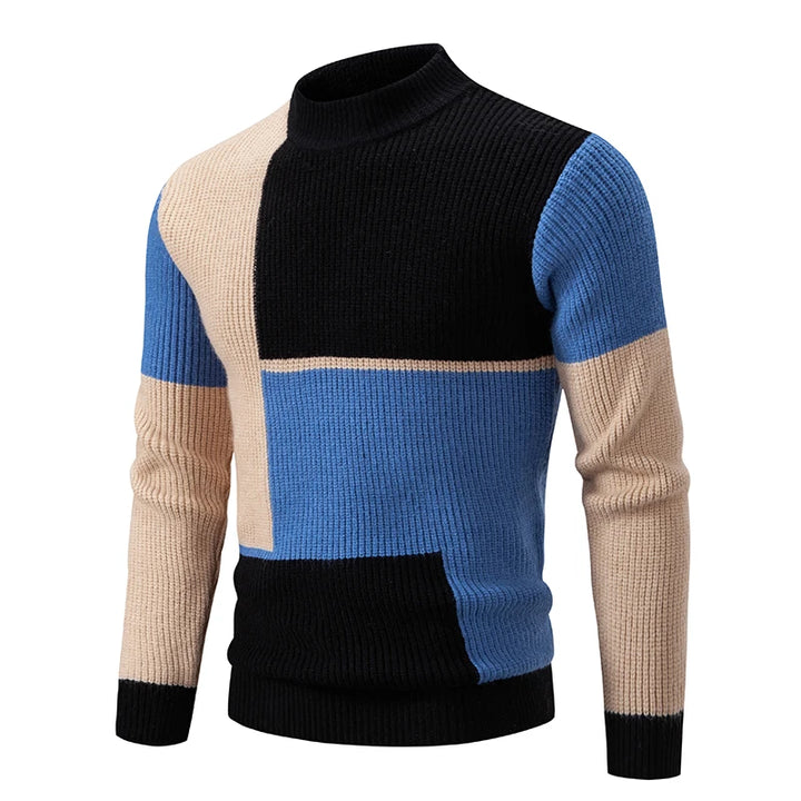 Farbiger Rollkragenpullover für Männer aus weichem Strickmaterial, ideal für die kalte Jahreszeit.
