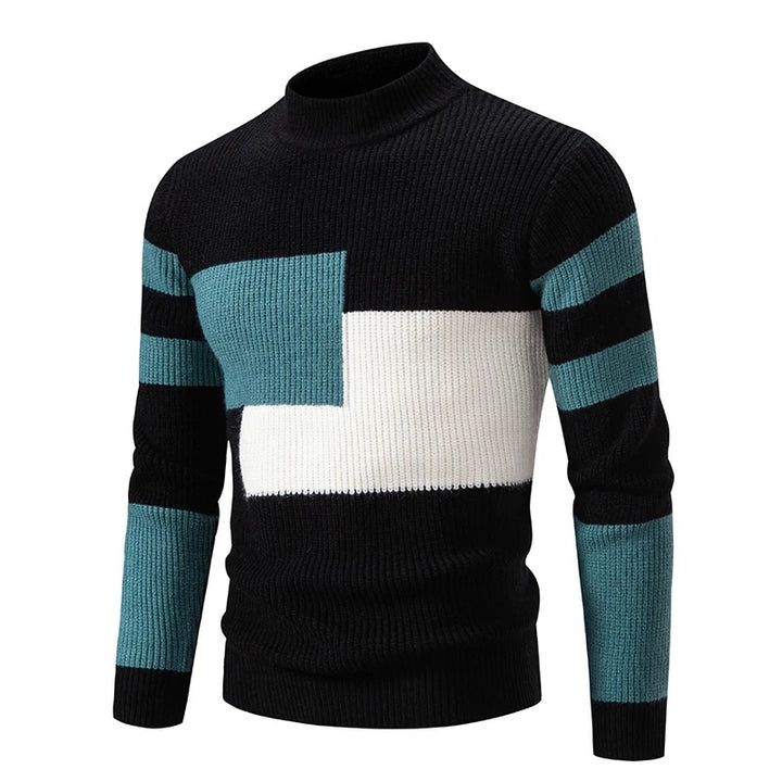 Farbiger Rollkragenpullover für Männer aus weichem Strickmaterial, ideal für die kalte Jahreszeit.