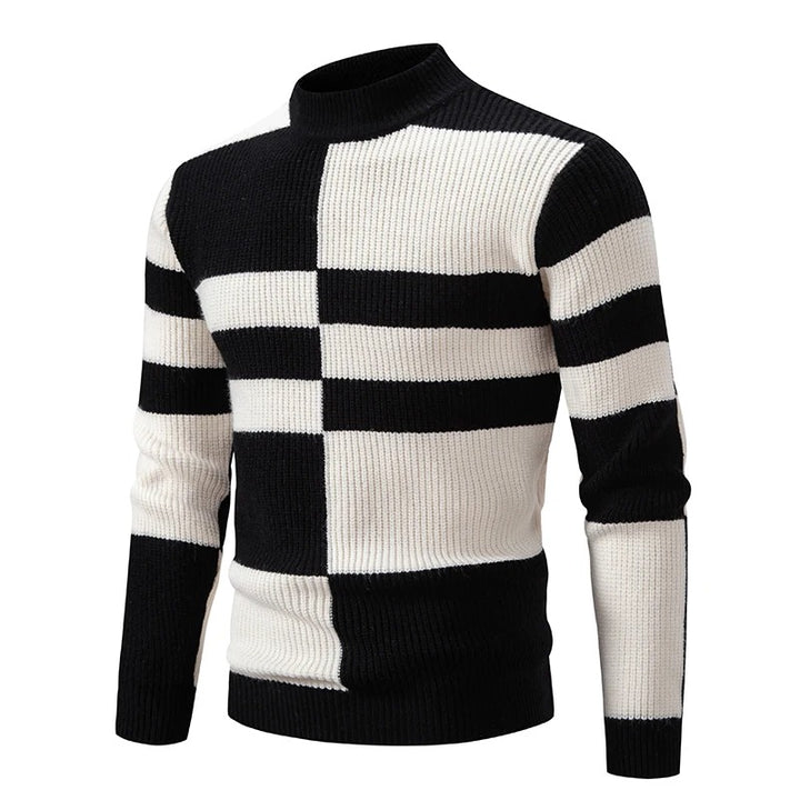 Farbiger Rollkragenpullover für Männer aus weichem Strickmaterial, ideal für die kalte Jahreszeit.