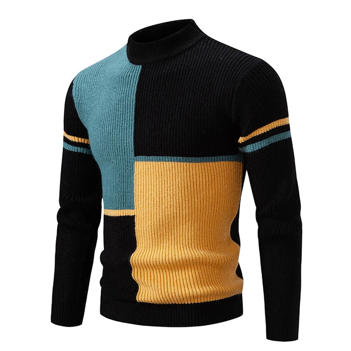 Farbiger Rollkragenpullover für Männer aus weichem Strickmaterial, ideal für die kalte Jahreszeit.
