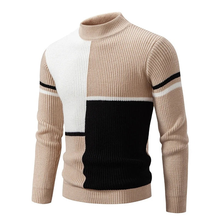 Farbiger Rollkragenpullover für Männer aus weichem Strickmaterial, ideal für die kalte Jahreszeit.