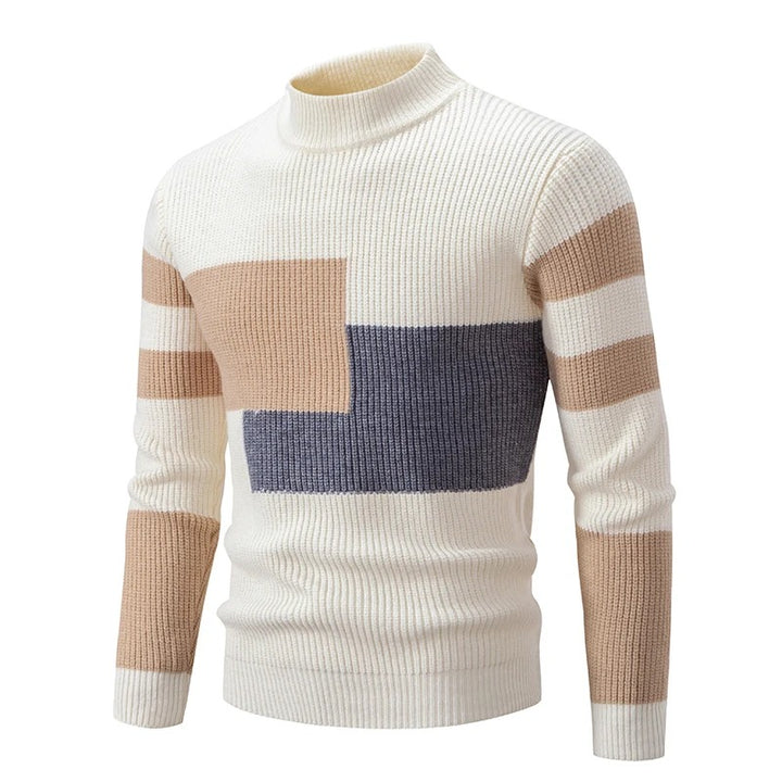 Farbiger Rollkragenpullover für Männer aus weichem Strickmaterial, ideal für die kalte Jahreszeit.