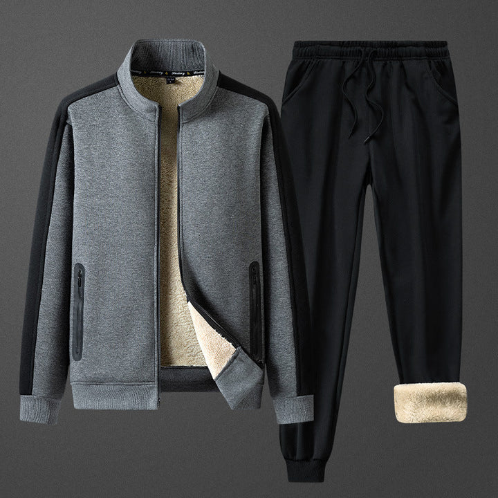 Herren-Lounge-Set aus Fleece mit Jacke und Hose, warm und bequem für Freizeit und Zuhause.