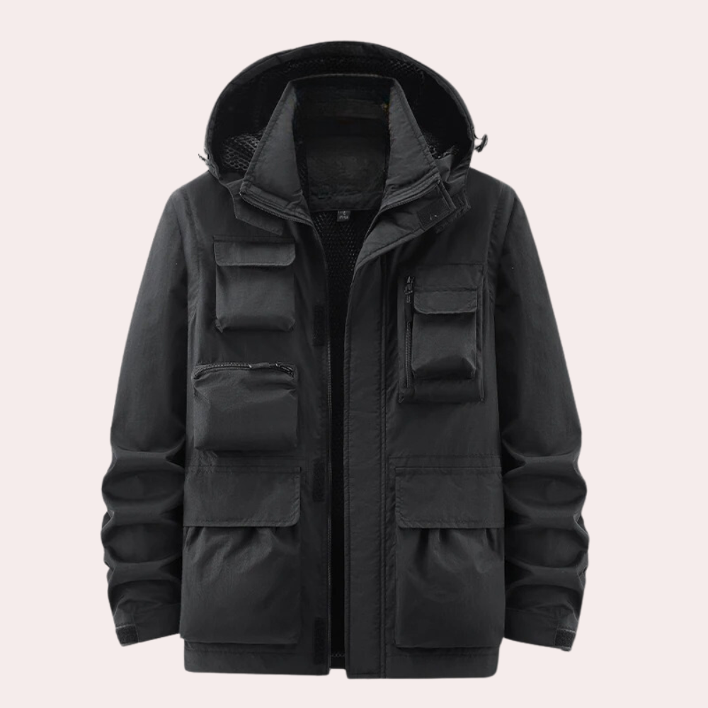 Leichte und schnell trocknende Herrenjacke mit Kapuze und Reißverschlusstaschen für Outdoor-Aktivitäten