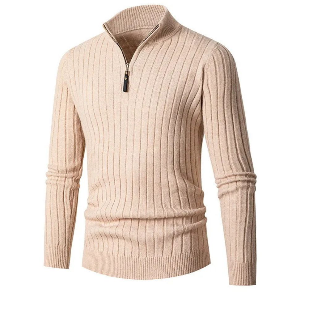 Gestreifte Weste mit halbem Reißverschluss für Männer – ideal für kühle Herbst- und Wintertage.