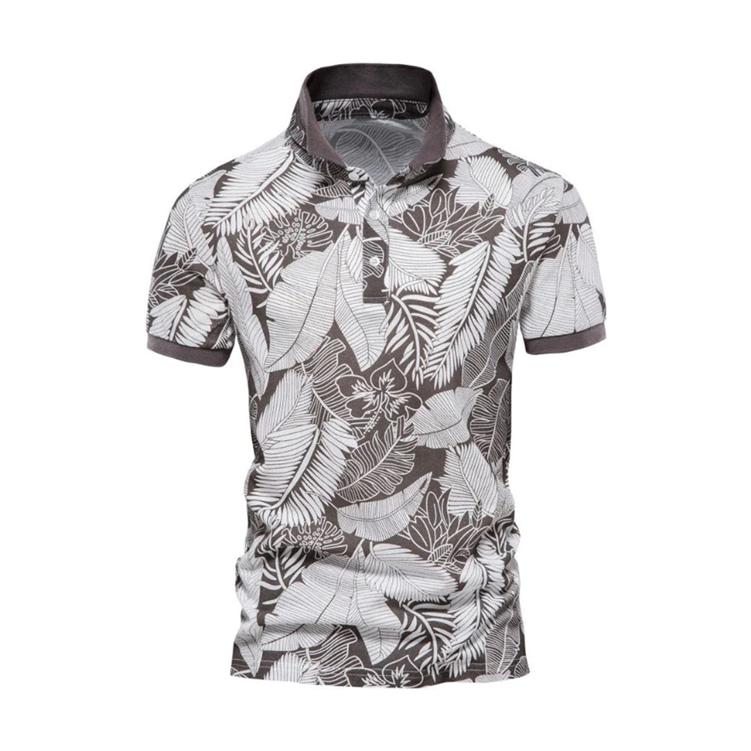 Hawaii-inspiriertes Poloshirt für Männer mit tropischem Design und atmungsaktivem Material für den Sommer.