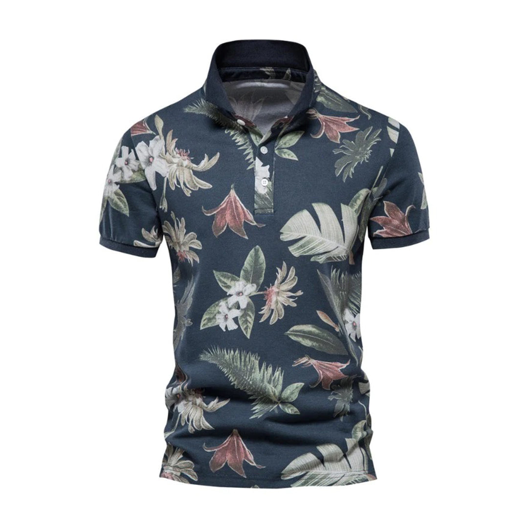Hawaii-inspiriertes Poloshirt für Männer mit tropischem Design und atmungsaktivem Material für den Sommer.