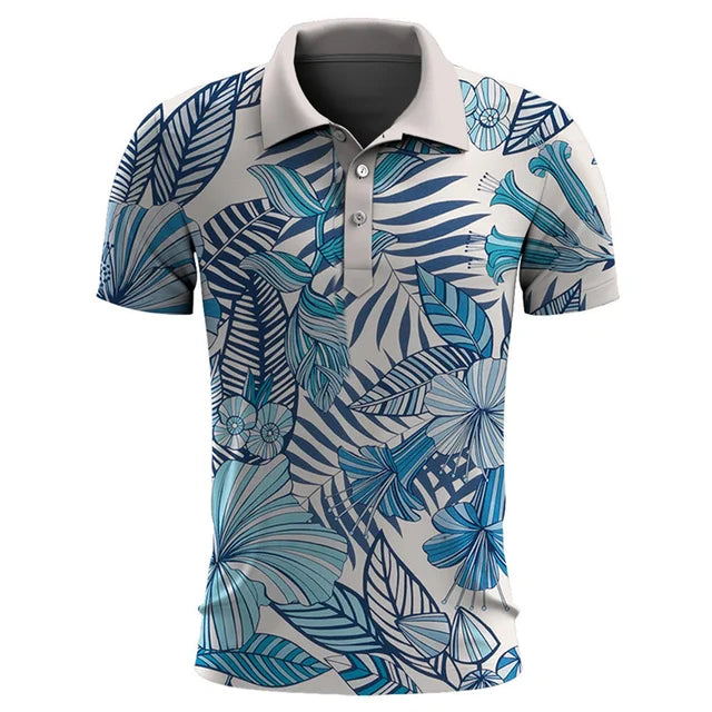 Stilvolles Sommer-Poloshirt mit tropischem Muster für Herren.