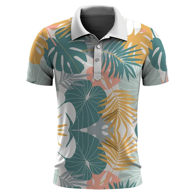 Stilvolles Sommer-Poloshirt mit tropischem Muster für Herren.