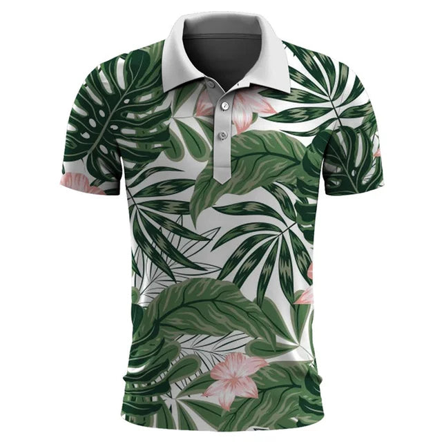 Stilvolles Sommer-Poloshirt mit tropischem Muster für Herren.