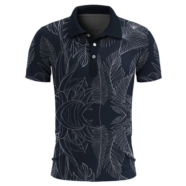 Stilvolles Sommer-Poloshirt mit tropischem Muster für Herren.