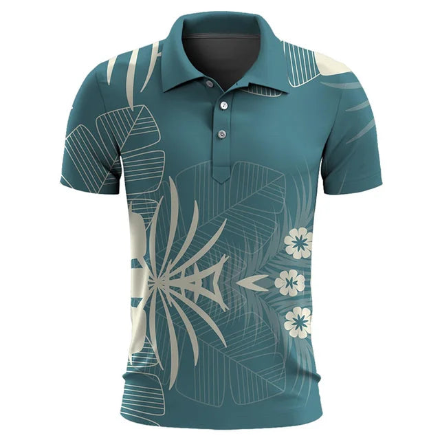 Stilvolles Sommer-Poloshirt mit tropischem Muster für Herren.