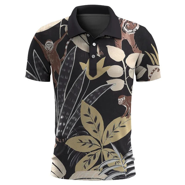 Stilvolles Sommer-Poloshirt mit tropischem Muster für Herren.