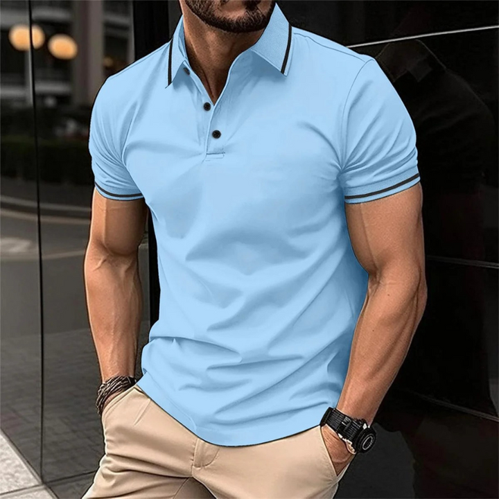 Kurzärmeliges Herren-Poloshirt in raffiniertem, atmungsaktivem Design für den Sommer.