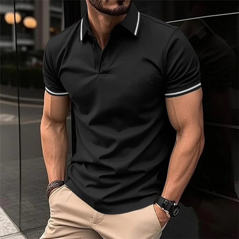 Kurzärmeliges Herren-Poloshirt in raffiniertem, atmungsaktivem Design für den Sommer.