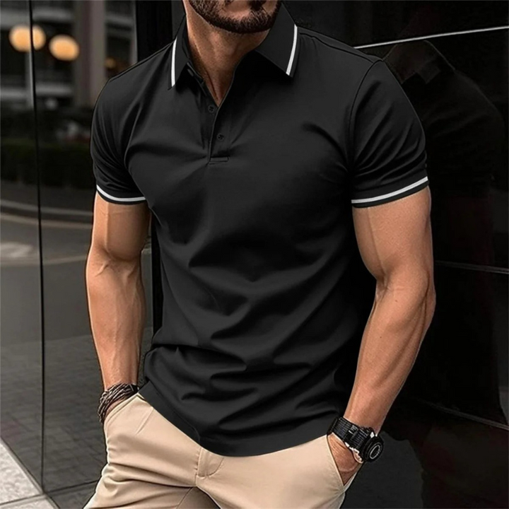 Kurzärmeliges Herren-Poloshirt in raffiniertem, atmungsaktivem Design für den Sommer.