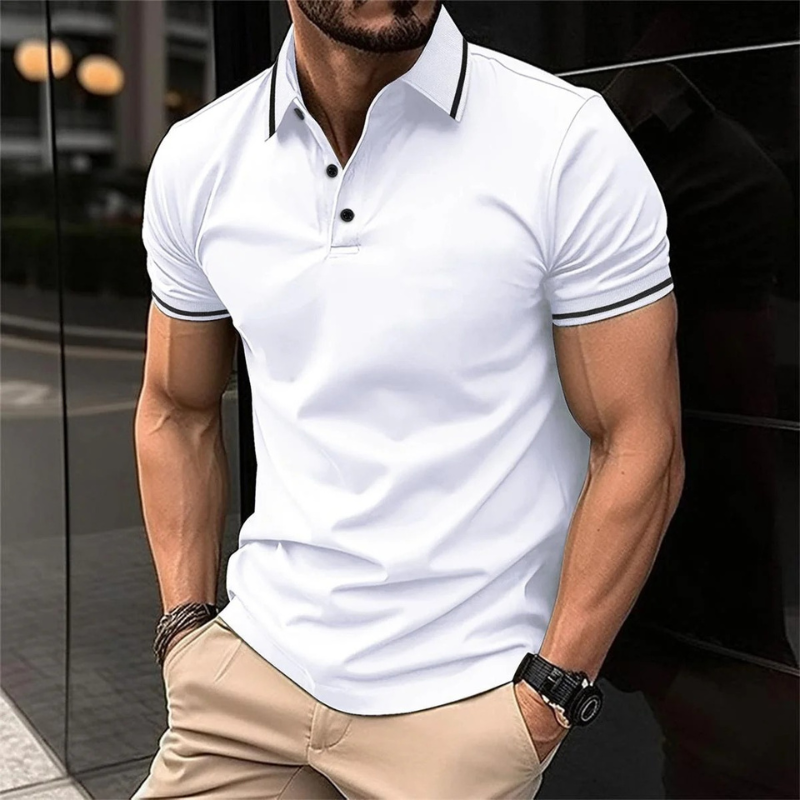 Kurzärmeliges Herren-Poloshirt in raffiniertem, atmungsaktivem Design für den Sommer.