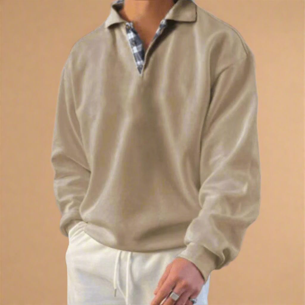 Stilvoller und bequemer Herrenpullover in neutraler Farbe, perfekt für entspannte und kühle Tage.