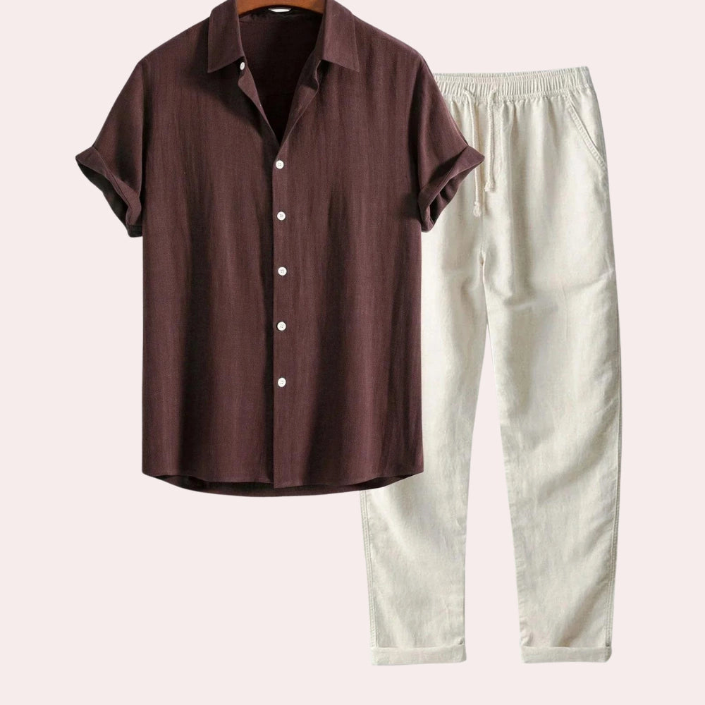 Herren-Sommer-Set aus Hemd und Leinenhosen, stilvolles und leichtes Outfit für warme Tage.