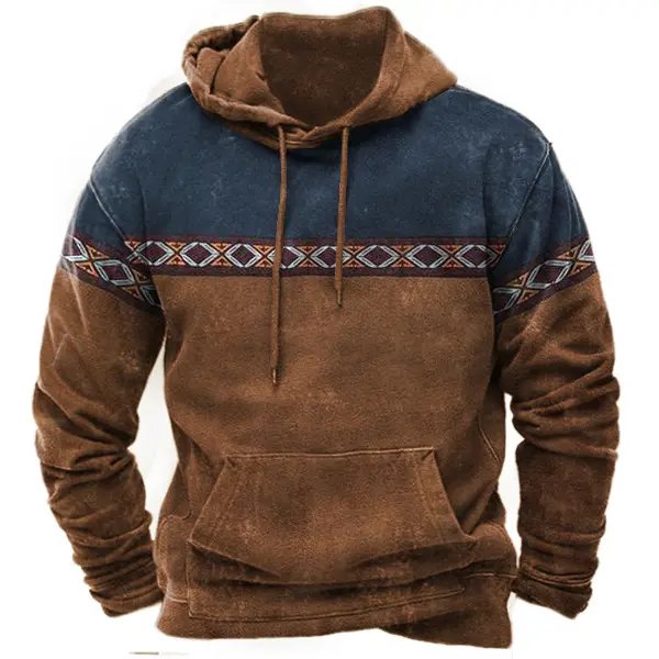 Herrenpullover im Aztekenstil für den Winter, auffälliges Design und warme Materialien.