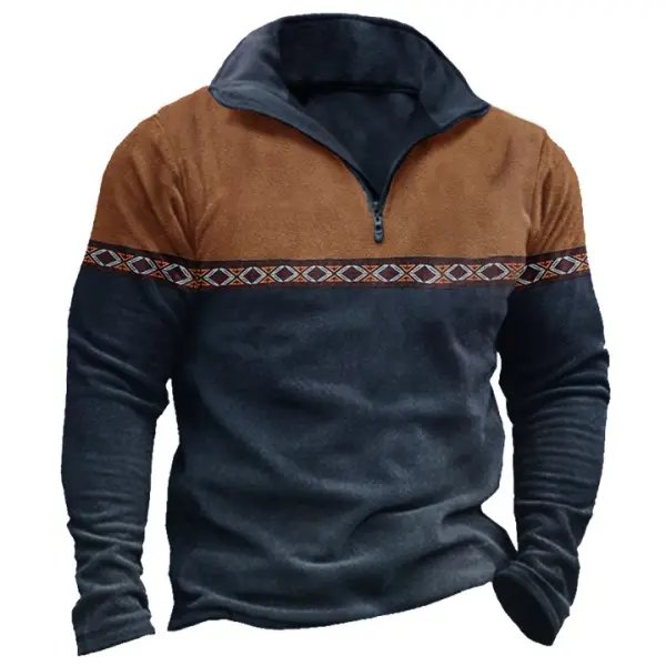 Herrenpullover im Aztekenstil für den Winter, auffälliges Design und warme Materialien.