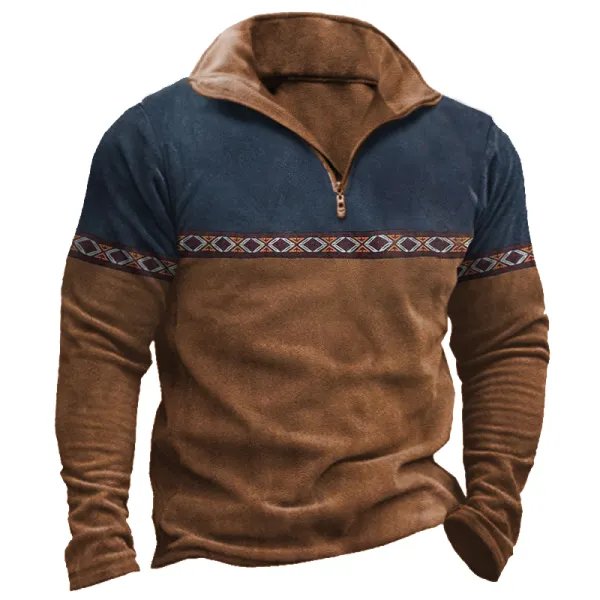 Herrenpullover im Aztekenstil für den Winter, auffälliges Design und warme Materialien.