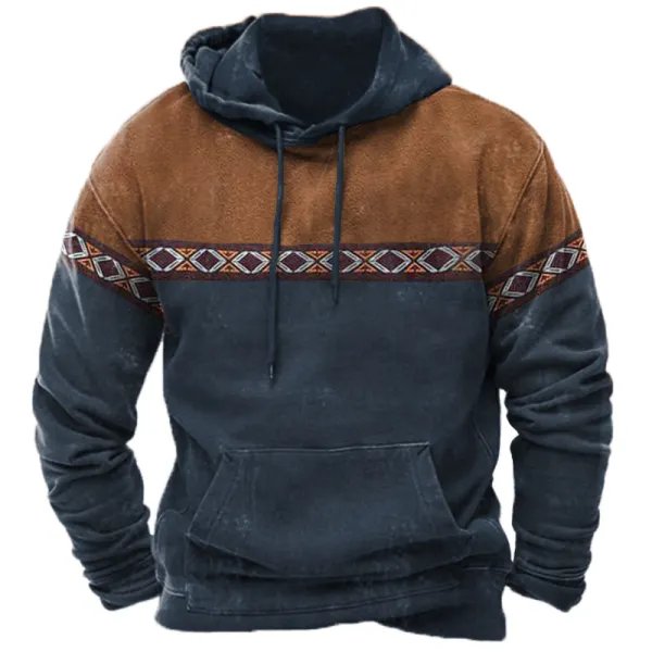Herrenpullover im Aztekenstil für den Winter, auffälliges Design und warme Materialien.