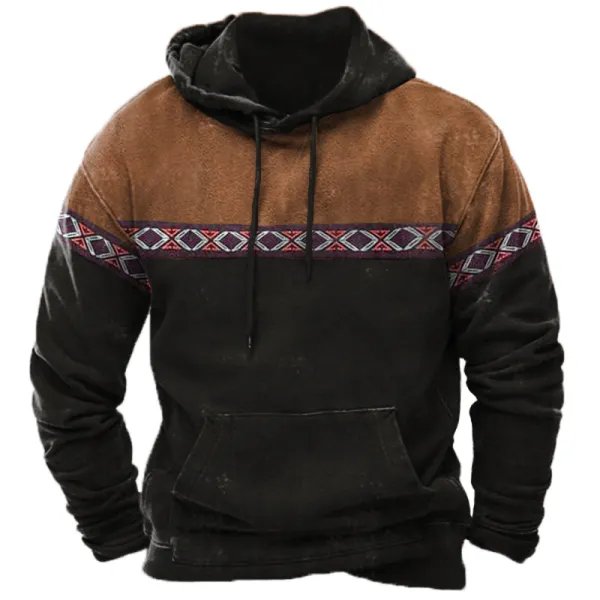 Herrenpullover im Aztekenstil für den Winter, auffälliges Design und warme Materialien.
