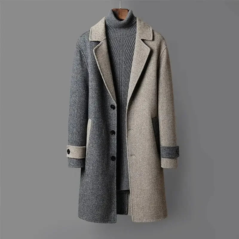 Hochwertiger 2-farbiger Wollmantel für den Winter, elegant und warm für kalte Tage