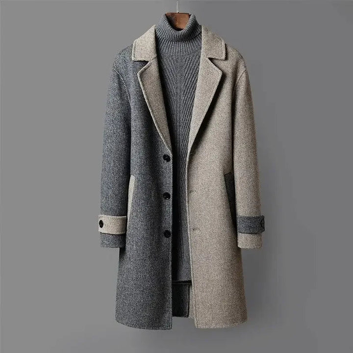 Hochwertiger 2-farbiger Wollmantel für den Winter, elegant und warm für kalte Tage