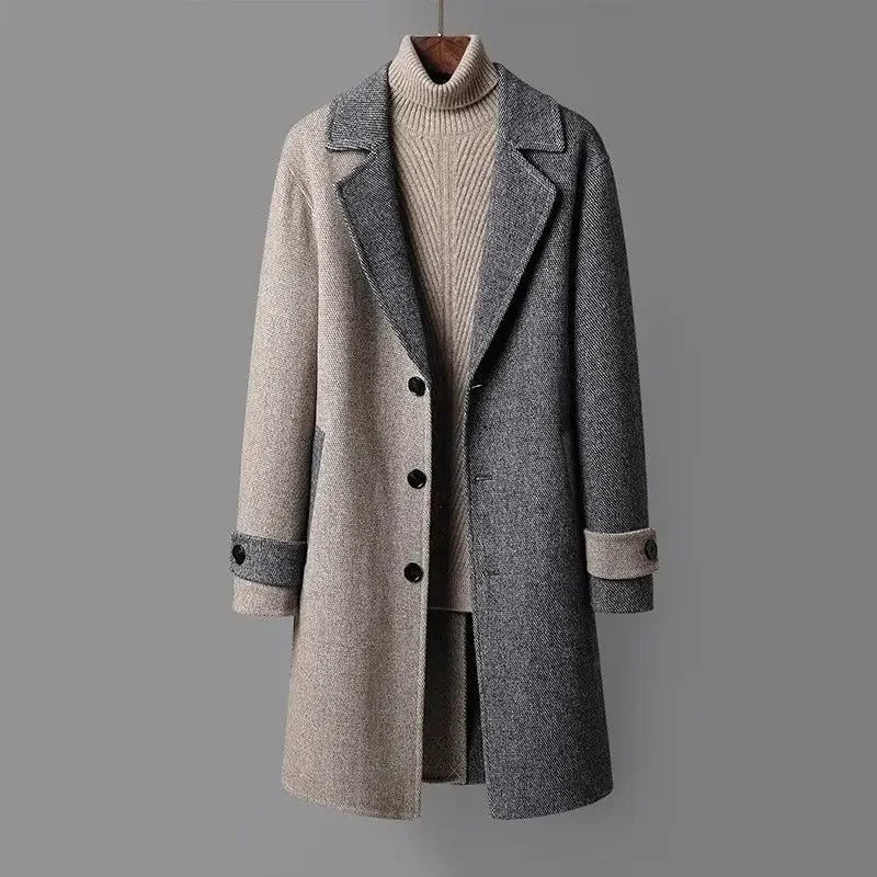 Hochwertiger 2-farbiger Wollmantel für den Winter, elegant und warm für kalte Tage