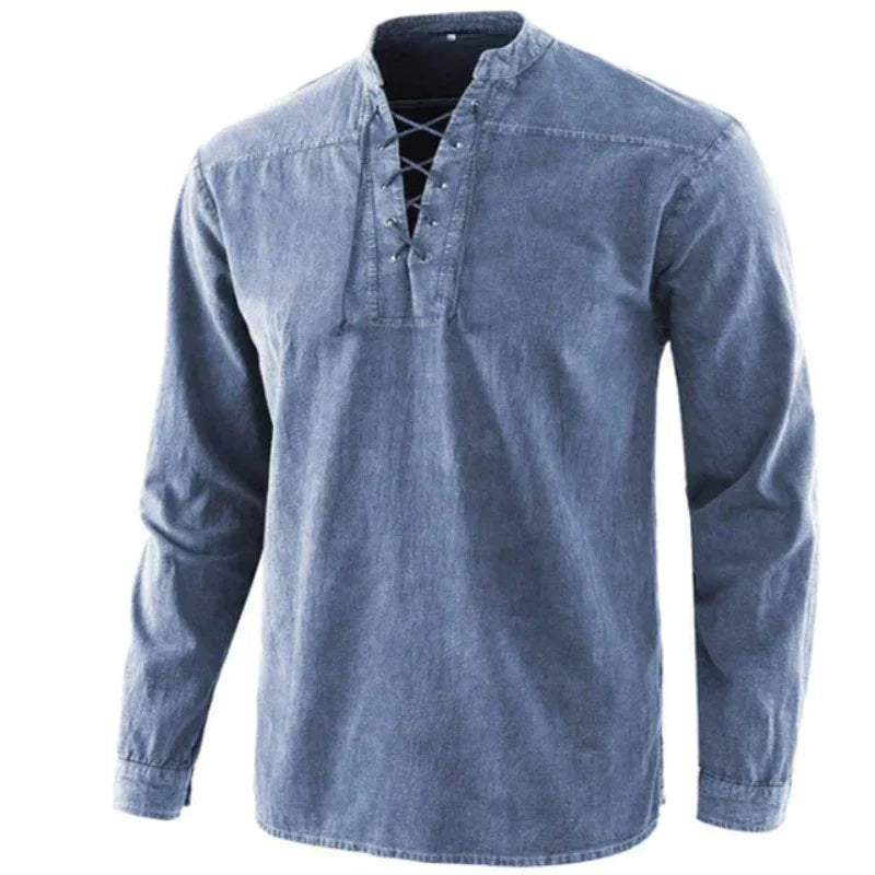 Klassisches V-Neck Sommerhemd für Männer – leicht, atmungsaktiv und stilvoll für warme Tage.