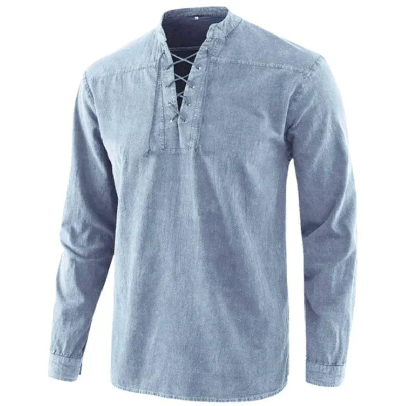 Klassisches V-Neck Sommerhemd für Männer – leicht, atmungsaktiv und stilvoll für warme Tage.